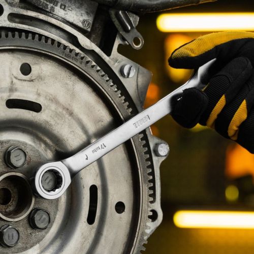 Набор ключей комбинированных трещоточных 6-17 мм, 6 шт., CrV, матовый хром Denzel-Tehinstrument