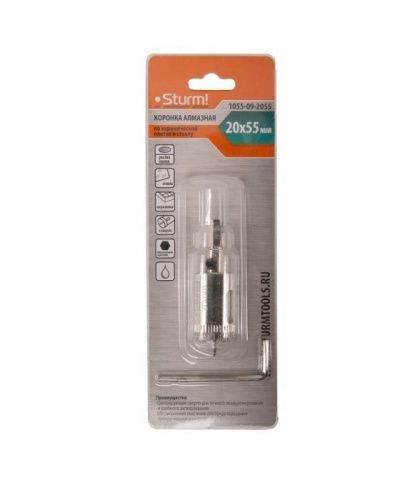 Коронка алмазн. По керам. Плитке и стеклу 20 х 55 мм, с центрир. Сверл.  Sturm-Tehinstrument