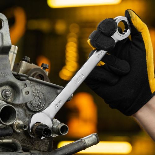 Набор ключей комбинированных трещоточных 6-19 мм, 8 шт., CrV, матовый хром Denzel-Tehinstrument