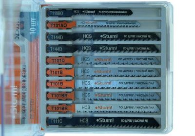 Набор пилок для лобзика по дереву, 10 шт, T101B, T144D, T101BR, T119BO, T111C, T101D, T101A, T144D, HCS,  Sturm-Tehinstrument