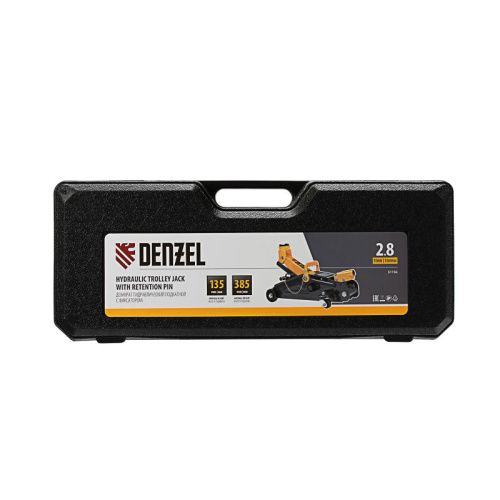 Домкрат гидравлический подкатной с фиксатором, 2,8 т, 135-385 мм, в кейсе Denzel-Tehinstrument