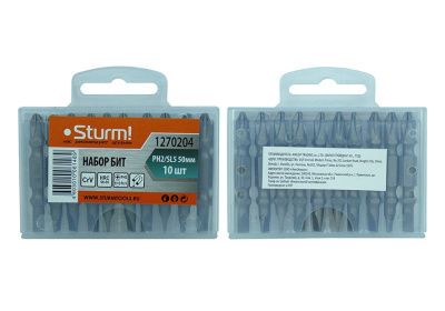 Биты PH2хSL5х50мм, сталь Crv, С МАГНИТН. НАКОНЕЧНИКОМ,10 шт. В пластик.кейсе  Sturm-Tehinstrument