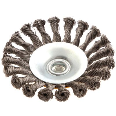 Щетка для УШМ, 125 мм, "Тарелка", крученая нержавеющая проволока 0.5 мм, М14 Denzel-Tehinstrument