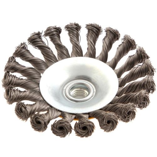 Щетка для УШМ, 125 мм, "Тарелка", крученая нержавеющая проволока 0.5 мм, М14 Denzel-Tehinstrument