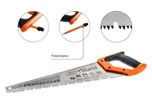 Ножовка для мокр. дерева, с карандашом,450мм,7-8TPI,3D, серия Кулибин,  Sturm-Tehinstrument