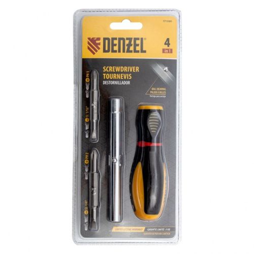 Отвертка комбинированная, SL3/16"-PH1, SL1/4"-PH2, 3-х компонентная рукоятка Denzel-Tehinstrument