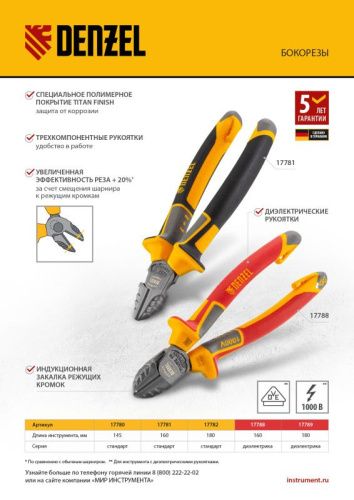 Плоскогубцы комбинированные 205 мм, трехкомпонентные рукоятки Denzel-Tehinstrument