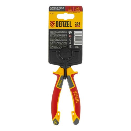 Длинногубцы прямые, диэлектрические рукоятки до 1000 В, трехкомпонентные рукоятки, 205мм Denzel-Tehinstrument