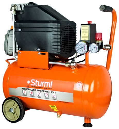 Компрессор воздушный масляный  Sturm AC9316, 1,6кВт, 250л/мин, ресивер 24л, прямой привод-Tehinstrument