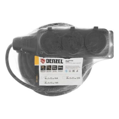 Удлинитель-шнур силовой Top Series, КГТТ, 10м, 3 розетки, 3 x 1,5 мм, 3 м Denzel-Tehinstrument