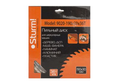 Пильный диск, размер 190х30x36 зубьев, твердосплавные напайки  Sturm-Tehinstrument