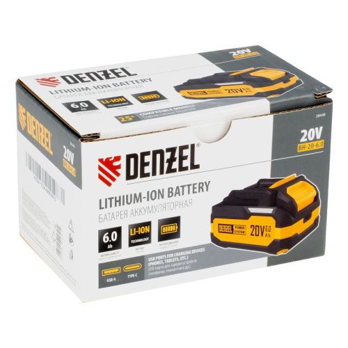 Батарея аккумуляторная Denzel BH-20-6.0, Li-Ion, USB, 20 В, 6,0 Ач-Tehinstrument
