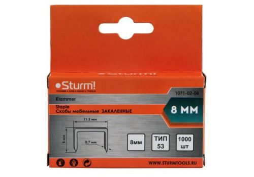Скобы для степлера 8мм (тип 53), 1000шт,оцинкованные,закаленные,  Sturm-Tehinstrument