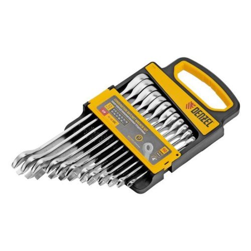 Набор ключей комбинированных трещоточных 6-19 мм, 12 шт., CrV, матовый хром Denzel-Tehinstrument