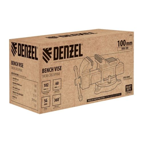 Тиски слесарные BVH-100, 100 мм, поворотные, стальная направляющая, с наковальней //Denzel-Tehinstrument