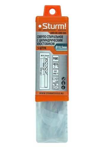 Сверло по металлу  Sturm 10,5х133 мм, сталь HSS, упаковка 5 шт-Tehinstrument