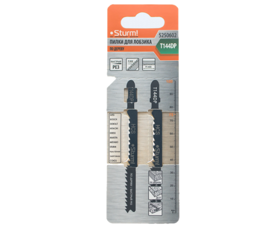 Пилки для лобзика по дереву T144DP, 2 шт, 100х75мм, шаг зуба 4мм, быстрый прямой рез, HCS,  Sturm-Tehinstrument