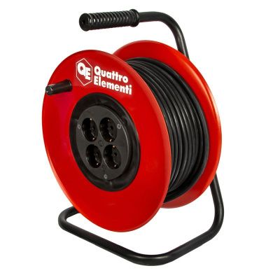 Удлинитель силовой QUATTRO ELEMENTI УХз16-004 - 50 м, провод КГ 3х2,5 мм2, 4 роз. 16А 220В, катушка металл-Tehinstrument