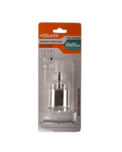 Коронка алмазн. По керам. Плитке и стеклу 35 х 55 мм с центрир. Сверл.  Sturm-Tehinstrument
