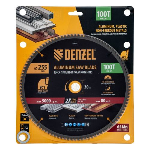 Пильный диск по алюминию ф255 х 30 мм, 100 зубьев Denzel-Tehinstrument