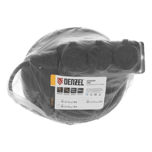Удлинитель-шнур силовой Top Series, КГТТ, 20м, 3 розетки, 3 x 1,5 мм, 3 м Denzel-Tehinstrument