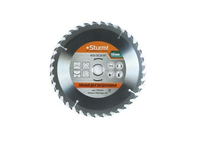 Пильный диск, размер 185x20x36 зубьев С ПЕРЕХОД. КОЛЬЦОМ НА 16 мм  Sturm-Tehinstrument