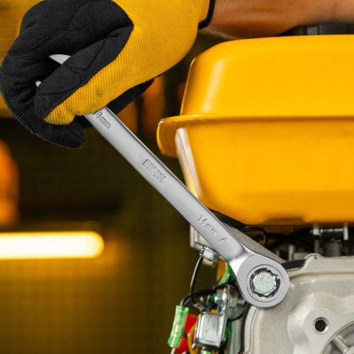 Ключ комбинированный трещоточный, 14 мм, CrV, матовый хром Denzel-Tehinstrument