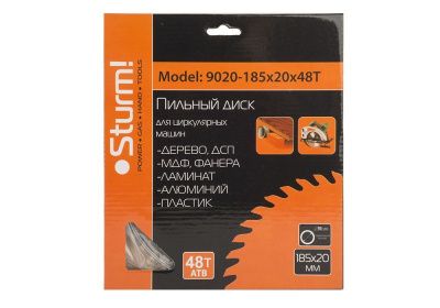 Пильный диск, размер 185x20x48 зубьев С ПЕРЕХОД. КОЛЬЦОМ НА 16мм  Sturm-Tehinstrument