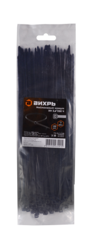 Хомуты нейлоновые (стяжки) черные 100 шт. Вихрь 3,6*250 Ч-Tehinstrument