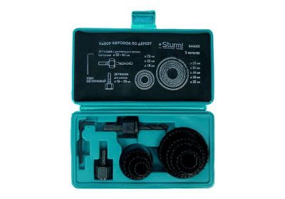 Набор коронок по дереву, 8 шт, 19/22/29/32/38/44/51/64x22мм, пластиковый кейс,  Sturm-Tehinstrument