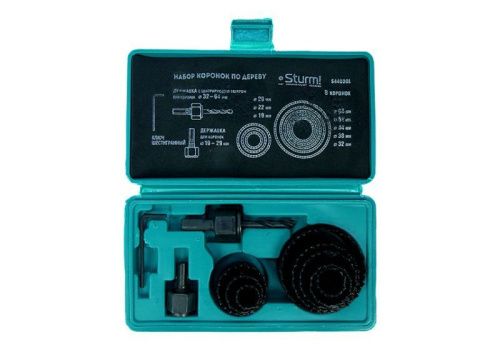 Набор коронок по дереву, 8 шт, 19/22/29/32/38/44/51/64x22мм, пластиковый кейс,  Sturm-Tehinstrument
