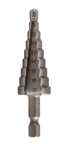 Сверло ступенчатое по металлу 4-6-8-10-12-14-16-18-20мм, P6M5, шестигранный хвостовик Вихрь-Tehinstrument