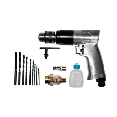 Дрель пневматическая QUATTRO ELEMENTI 10 мм, кейс, набор сверл, разъем EURO кейс, набор сверл, разъем EURO-Tehinstrument