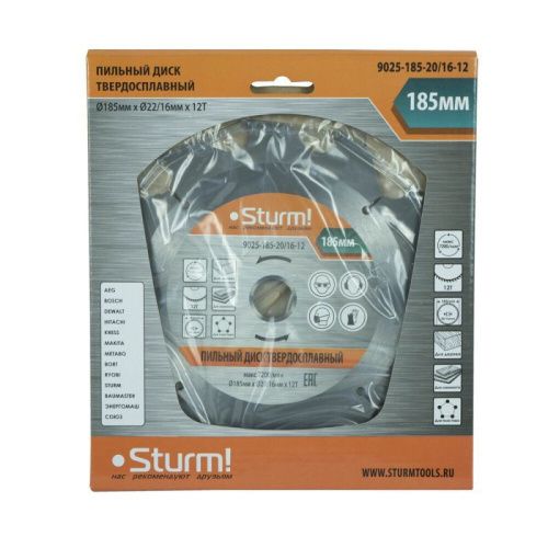 Пильный диск, размер 185x20/16x12 зубьев, крупный зуб  Sturm-Tehinstrument