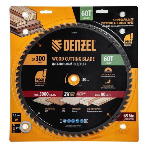 Пильный диск по дереву ф300 х 30 мм, 60 зубьев Denzel-Tehinstrument