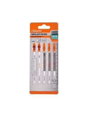 Пилки для лобзика по дереву T301CD, 5 шт, 115x90мм, шаг зуба 3мм, чистый прямой рез, HCS,  Sturm-Tehinstrument