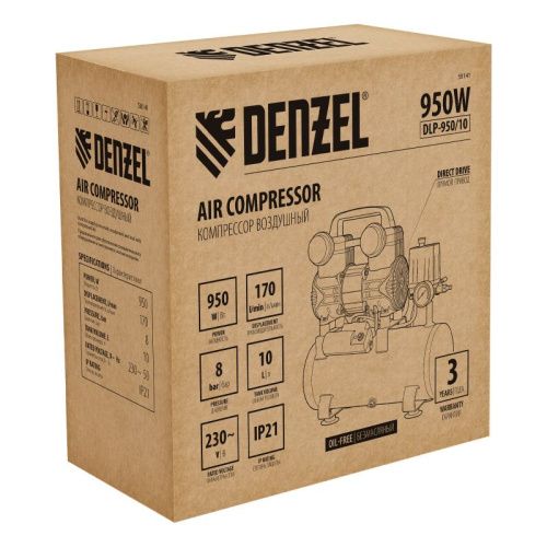 Малошумный безмасляный компрессор Denzel DLP-950/10-Tehinstrument