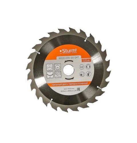 Пильный диск, размер 235x30x24 зуба С ПЕРЕХОД. КОЛЬЦОМ НА 20мм  Sturm-Tehinstrument
