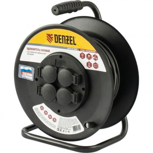 Удлинитель силовой на стальной катушке, ПВС 3 х 2.5 мм, 20 м, 4 розетки, 16 А, тип УХз-16 Denzel-Tehinstrument