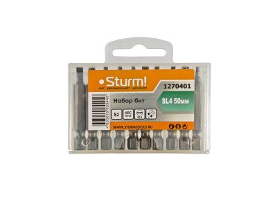 Биты SL4x50мм,сталь S2, С МАГНИТН. НАКОНЕЧНИКОМ,10 шт. В пластик.кейсе  Sturm-Tehinstrument