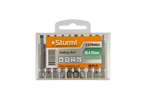 Биты SL4x50мм,сталь S2, С МАГНИТН. НАКОНЕЧНИКОМ,10 шт. В пластик.кейсе  Sturm-Tehinstrument