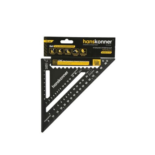 Угольник 175мм, алюминиевый сплав, чёрный анодированный корпус, белая шкала, hanskonner-Tehinstrument