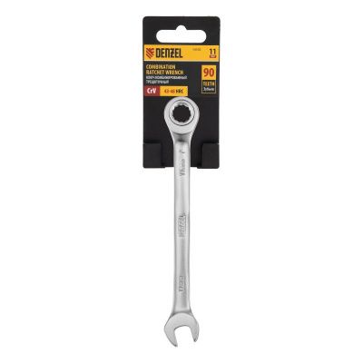 Ключ комбинированный трещоточный, 11 мм, CrV, матовый хром Denzel-Tehinstrument