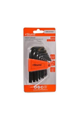 Набор шестигранных ключей 1, 5-10 мм, CrV, 9 шт, короткие  Sturm-Tehinstrument