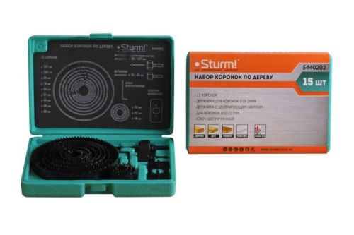 Набор коронок по дереву, 12 шт, 19/22/29/32/38/44/51/64/76/89/102/127x22мм, пластиковый кейс,  Sturm-Tehinstrument