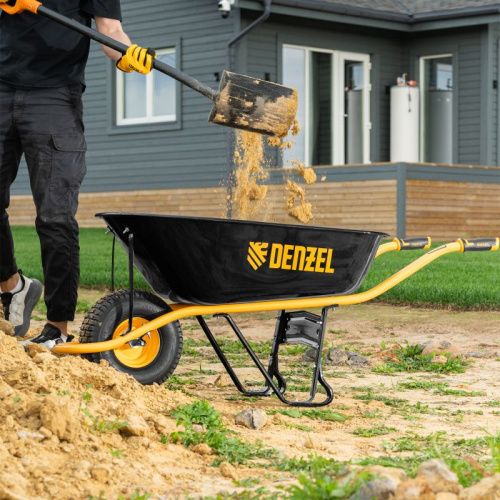 Тачка строительная, усиленная Denzel, объем 130 л, 230 кг, колесо 15х6.00-6-Tehinstrument