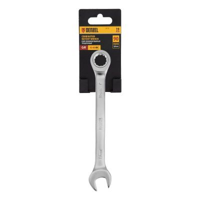 Ключ комбинированный трещоточный, 19 мм, CrV, матовый хром Denzel-Tehinstrument