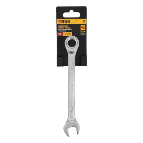 Ключ комбинированный трещоточный, 19 мм, CrV, матовый хром Denzel-Tehinstrument