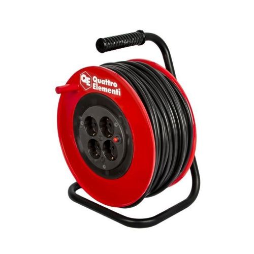 Удлинитель силовой QUATTRO ELEMENTI УХз16-004 - 50 м, провод ПВС 3х1,5 мм2, 4 роз. 16А 220В, катушка пластик-Tehinstrument