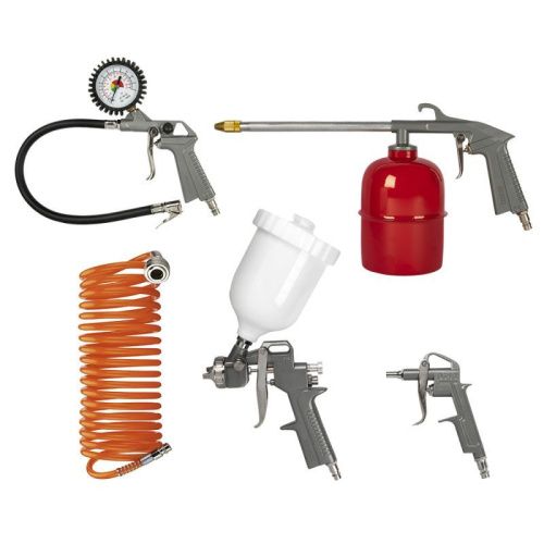 Набор пневмоинструментов QUATTRO ELEMENTI 5 шт, краскопульт,  шланг 5м, пистолеты для мови краскопульт,  шланг 5м, пистолеты для мовиля, для накачки, обдувочный-Tehinstrument